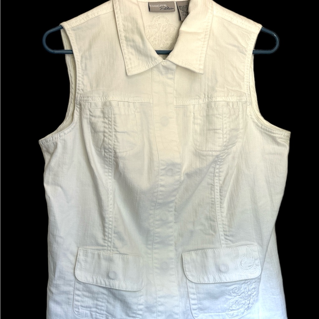 White Denim Chicos Embroidered Vest Sz 2